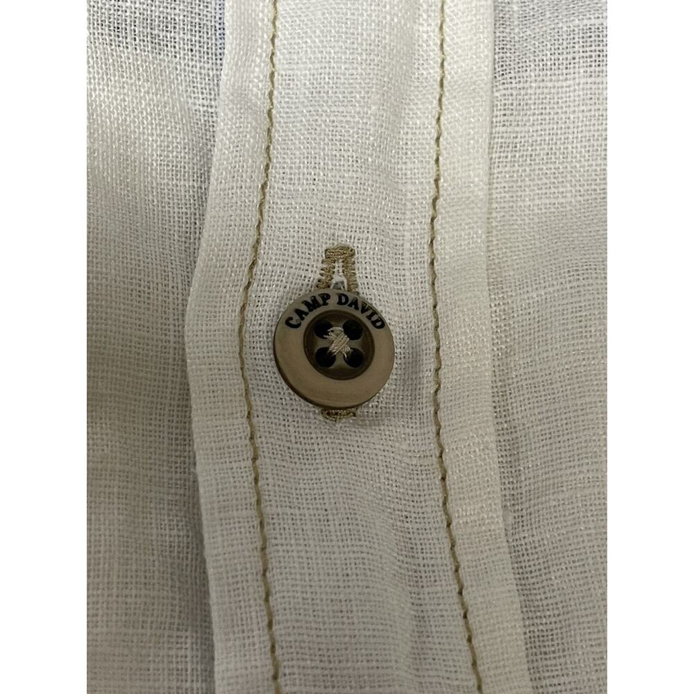 Camp David Shirt Mens Large Button Up 100% Linen Embroidered White N178 - Picture 11 of 12